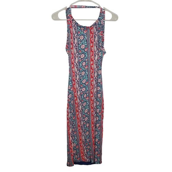 Lulus Kiss the Sky Halter Open Back Midi Dress Women's Size Medium Blue Red - Picture 2 of 15